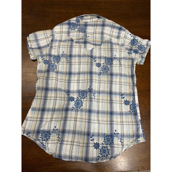 Rockmount Ranch Wear Top Womens Large Western Shirt Pearl Snap Embroidered Blue - Picture 3 of 8